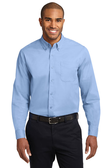 Port Authority S608/TLS608/S608ES Mens Easy Care Wrinkle Resistant Long Sleeve Button Down Shirt w/ Pocket Light Blue Front
