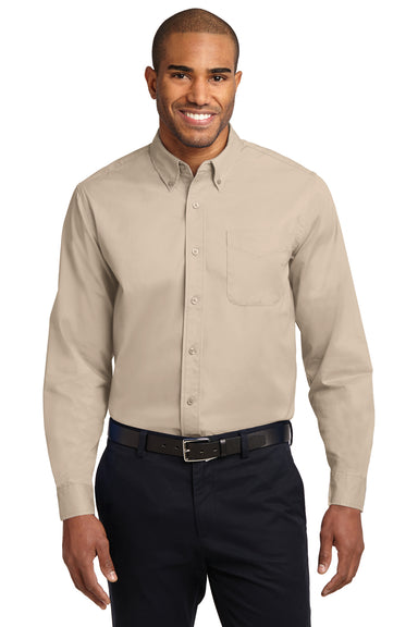 Port Authority S608/TLS608/S608ES Mens Easy Care Wrinkle Resistant Long Sleeve Button Down Shirt w/ Pocket Stone Front
