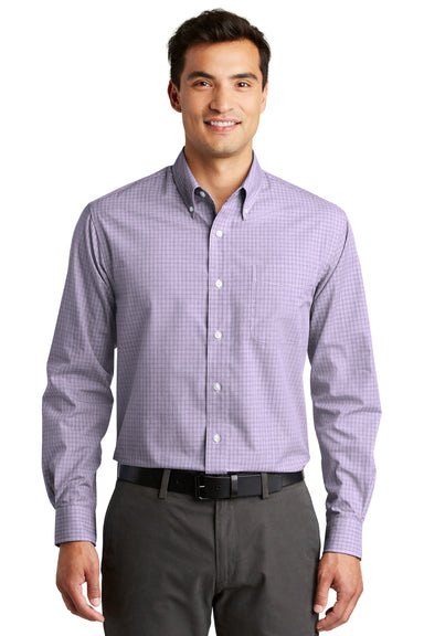 Port Authority S639 Mens Easy Care Wrinkle Resistant Long Sleeve Button Down Shirt w/ Pocket Purple Front