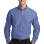 Port Authority Mens SuperPro Oxford Wrinkle Resistant Long Sleeve Button Down Shirt w/ Pocket - Navy Blue