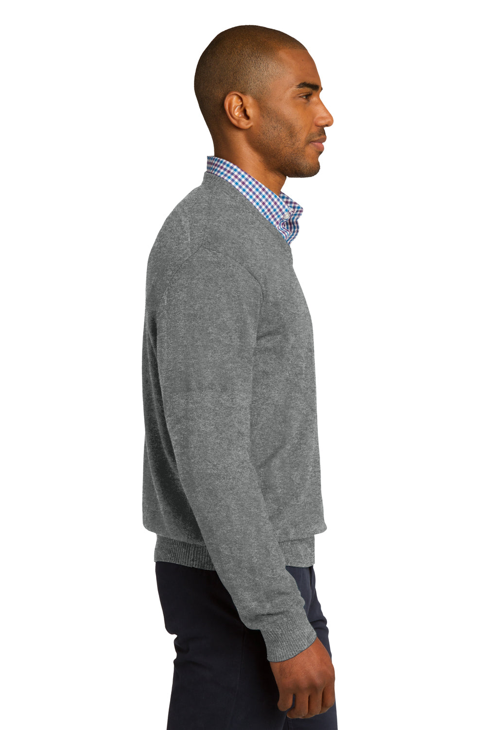Port Authority SW285 Mens Long Sleeve V-Neck Sweater Heather Medium Grey Side