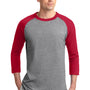 Sport-Tek Mens 3/4 Sleeve Crewneck T-Shirt - Heather Grey/Red
