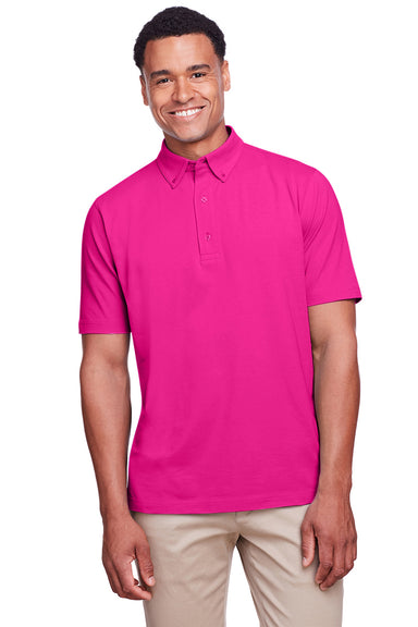 UltraClub UC105 Mens Lakeshore Performance Moisture Wicking Short Sleeve Polo Shirt Heliconia Pink Front