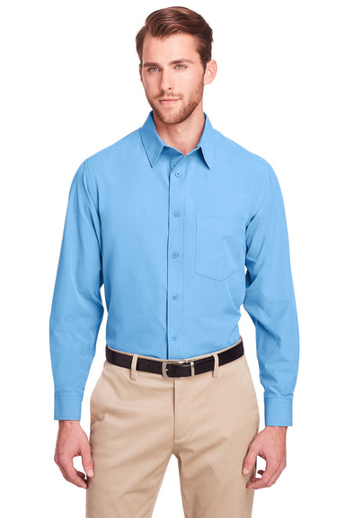 UltraClub UC500 Mens Bradley Performance Moisture Wicking Long Sleeve Button Down Shirt w/ Pocket Columbia Blue Front