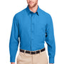 UltraClub Mens Bradley Performance Moisture Wicking Long Sleeve Button Down Shirt w/ Pocket - Pacific Blue