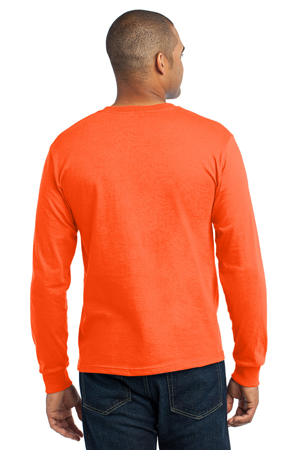 Port & Company USA100LS Mens USA Made Long Sleeve Crewneck T-Shirt Safety Orange Back