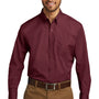 Port Authority Mens Carefree Stain Resistant Long Sleeve Button Down Shirt w/ Pocket - Burgundy