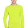 Hanes Mens Workwear UV Protection Long Sleeve Crewneck T-Shirt w/ Pocket - Safety Green