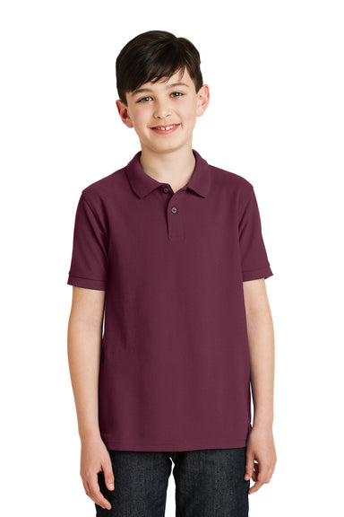 Port Authority Y500 Youth Silk Touch Wrinkle Resistant Short Sleeve Polo Shirt Burgundy Front