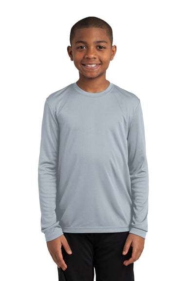 Sport-Tek YST350LS Youth Competitor Moisture Wicking Long Sleeve Crewneck T-Shirt Silver Grey Front