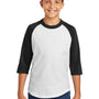 Sport-Tek Youth 3/4 Sleeve Crewneck T-Shirt - White/Black