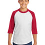 Sport-Tek Youth 3/4 Sleeve Crewneck T-Shirt - White/Red