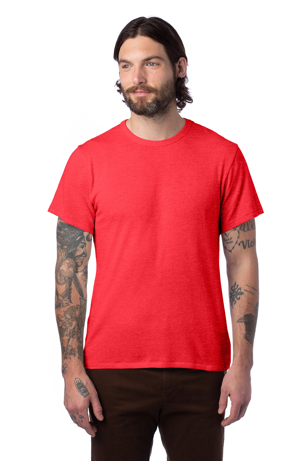 Alternative AA5050/05050BP/5050 Mens The Keeper Vintage Short Sleeve Crewneck T-Shirt Red Model Front