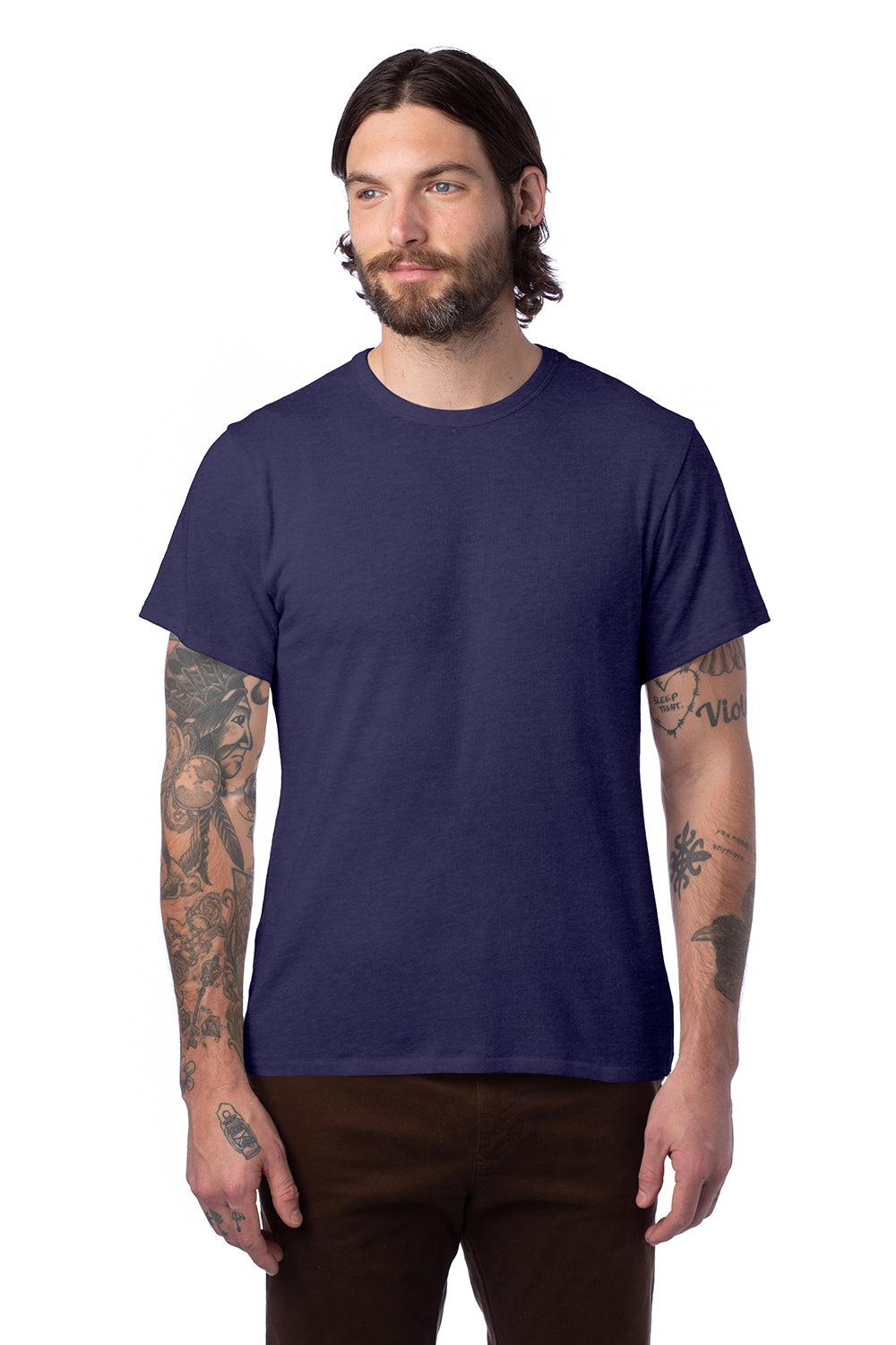 Alternative AA5050/05050BP/5050 Mens The Keeper Vintage Short Sleeve Crewneck T-Shirt Navy Blue Model Front