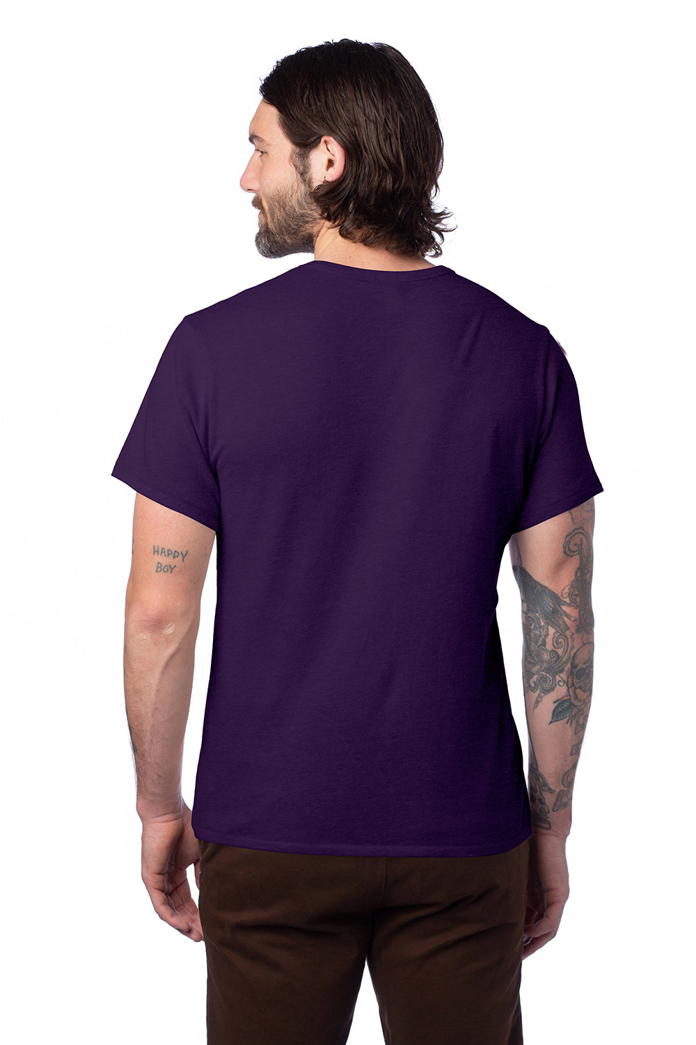 Alternative AA5050/05050BP/5050 Mens The Keeper Vintage Short Sleeve Crewneck T-Shirt Deep Violet Purple Model Back