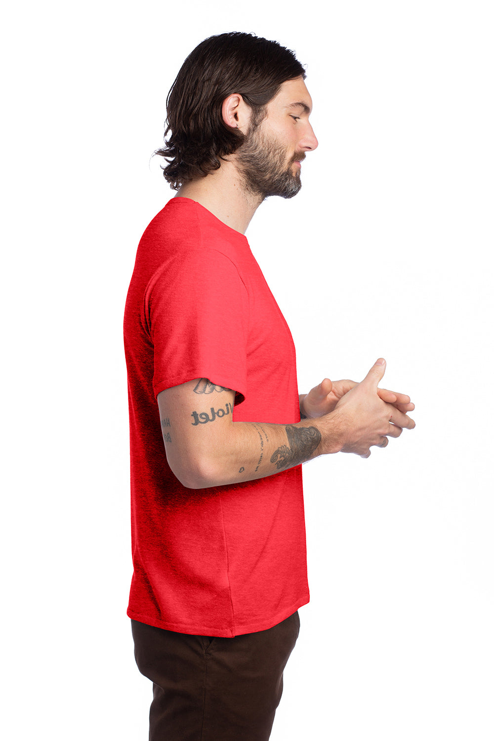 Alternative AA5050/05050BP/5050 Mens The Keeper Vintage Short Sleeve Crewneck T-Shirt Red Model Side