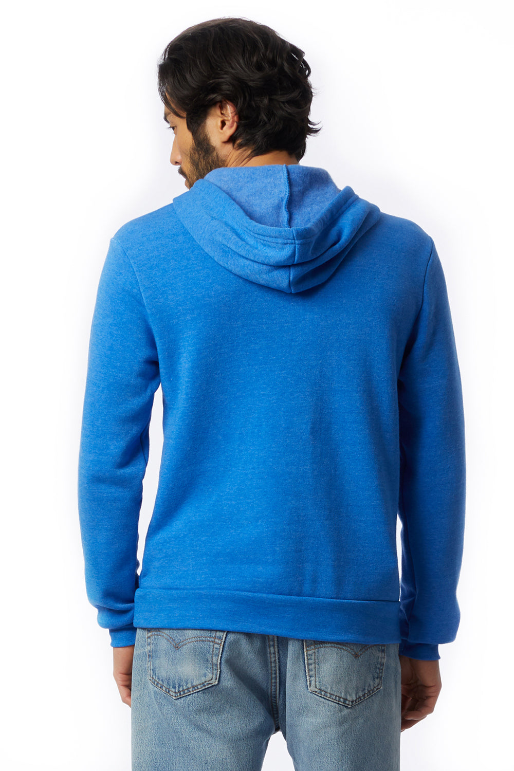 Alternative AA9595/09595F2/9595 Mens Challenger Eco Fleece Hooded Sweatshirt Hoodie Eco True Pacific Blue Model Back