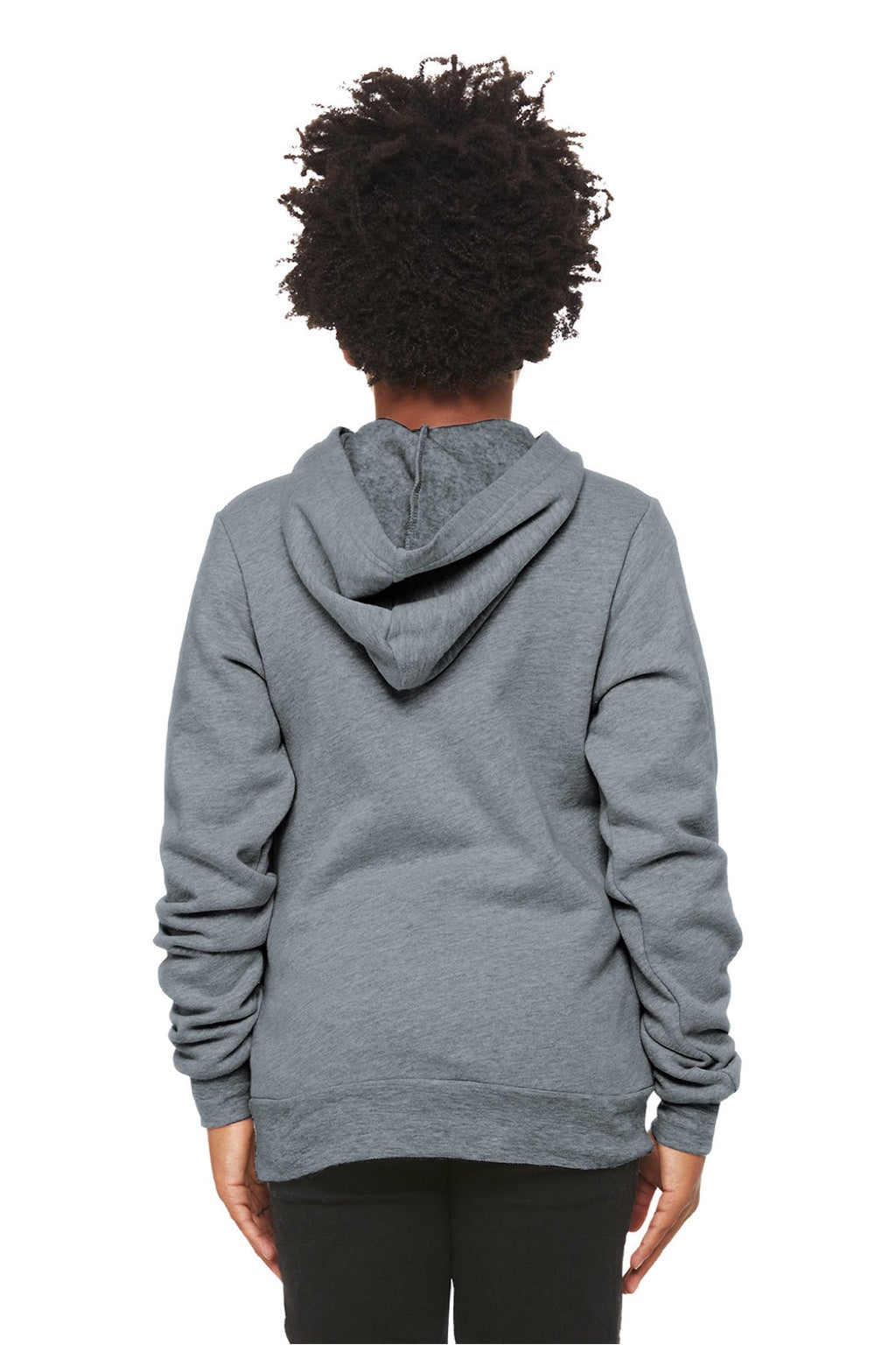 Bella + Canvas BC3719Y/3719Y Youth Sponge Fleece Hooded Sweatshirt Hoodie w/ Pouch Pocket Heather Grey Model Back