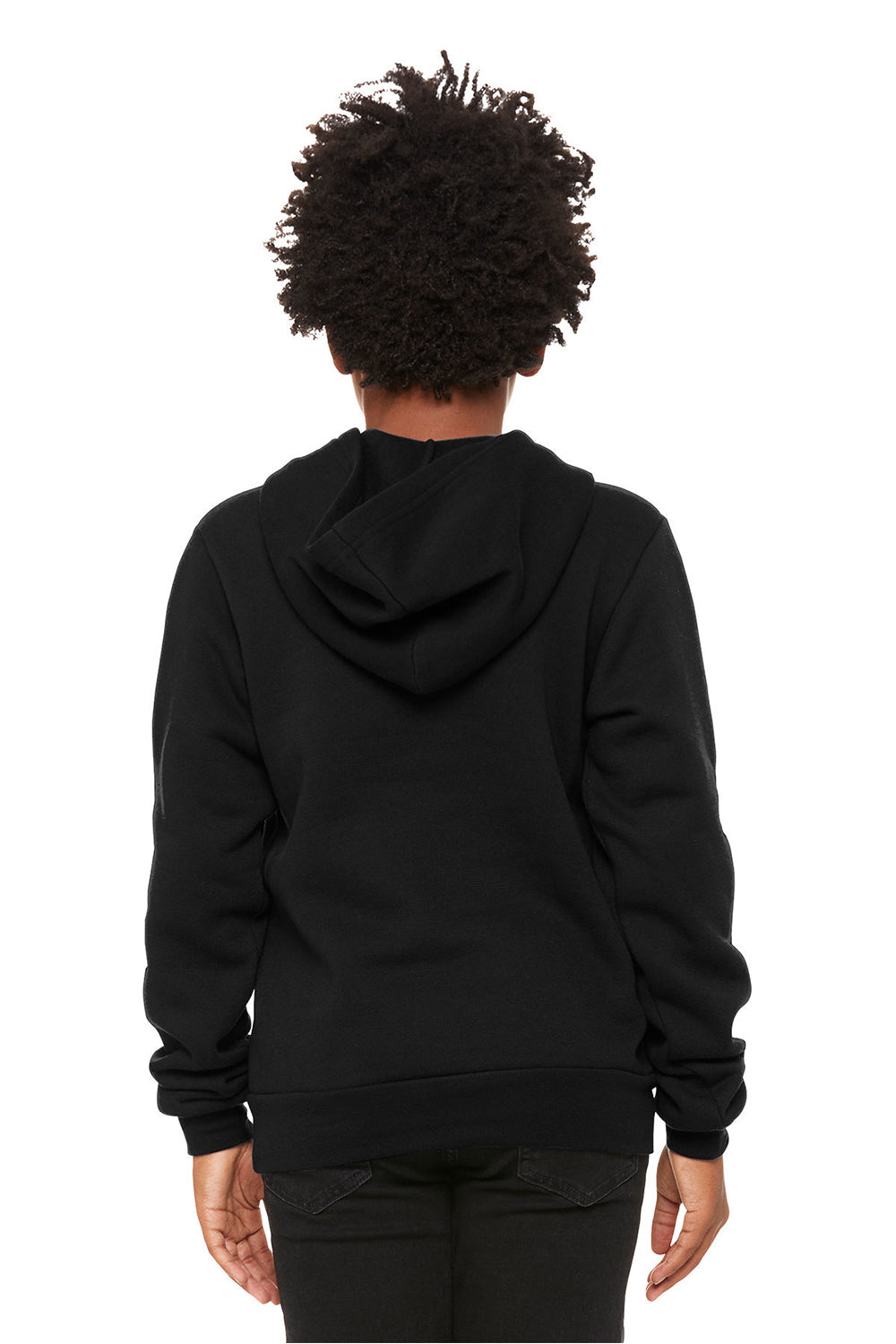 Bella + Canvas 3719Y/BC3719Y Youth Sponge Fleece Hooded Sweatshirt Hoodie Black Model Back