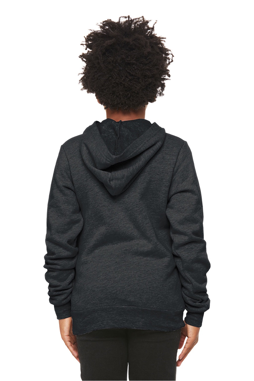 Bella + Canvas BC3719Y/3719Y Youth Sponge Fleece Hooded Sweatshirt Hoodie w/ Pouch Pocket Heather Dark Grey Model Back
