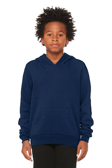 Bella + Canvas BC3719Y/3719Y Youth Sponge Fleece Hooded Sweatshirt Hoodie w/ Pouch Pocket Navy Blue Model Front