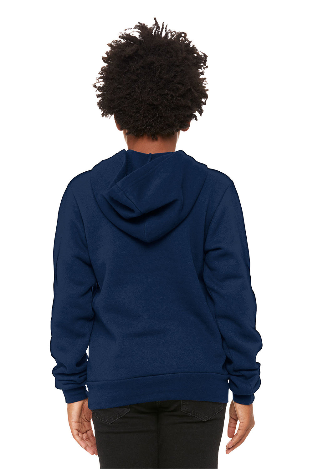 Bella + Canvas 3719Y/BC3719Y Youth Sponge Fleece Hooded Sweatshirt Hoodie Navy Blue Model Back