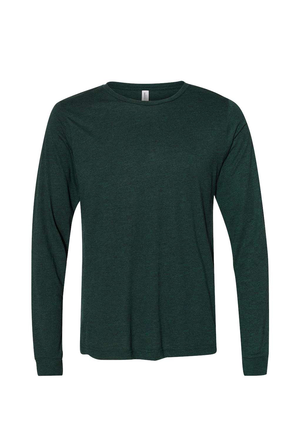 Bella + Canvas BC3513 Mens Long Sleeve Crewneck T-Shirt Emerald Green Flat Front