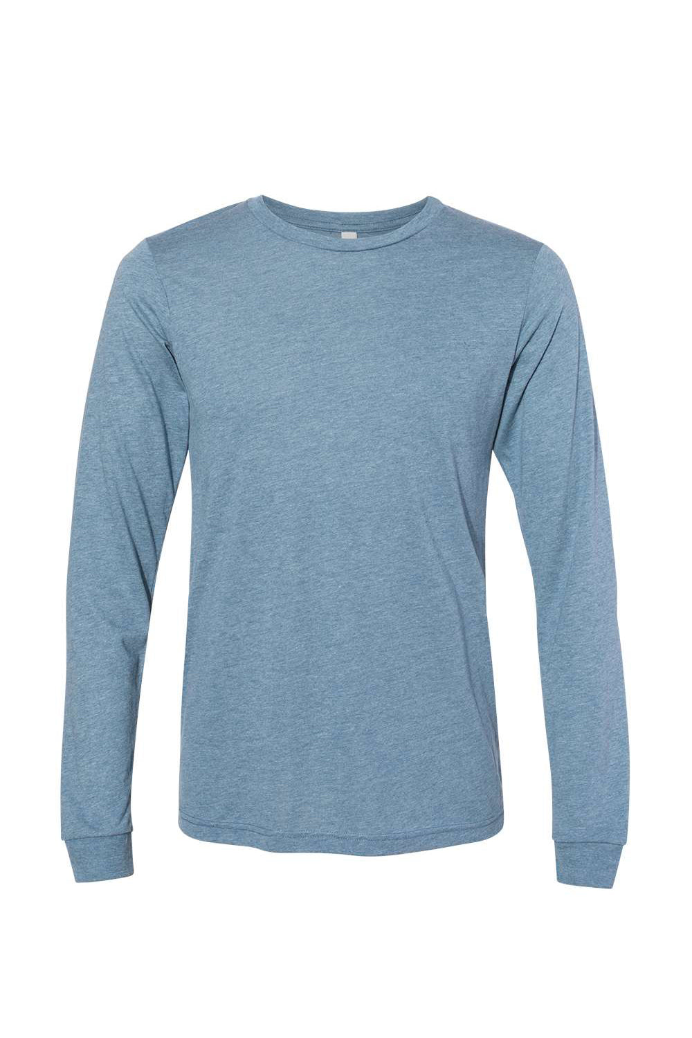 Bella + Canvas BC3501/3501 Mens Jersey Long Sleeve Crewneck T-Shirt Denim Blue Triblend Flat Front