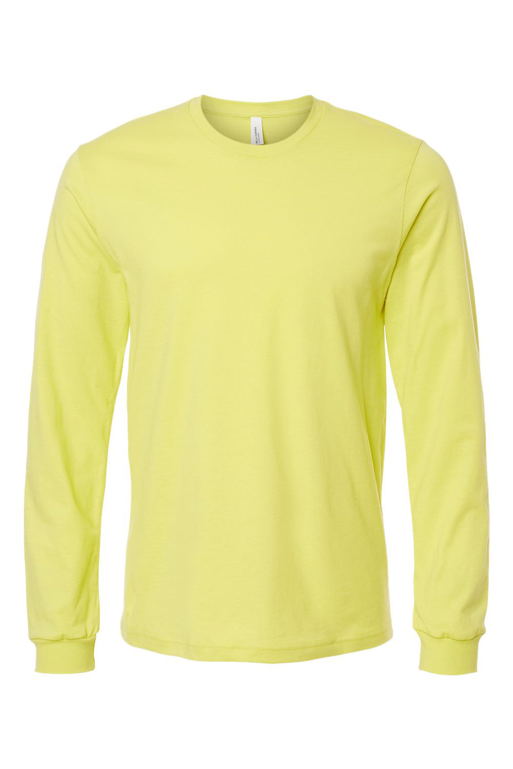 Bella + Canvas BC3501/3501 Mens Jersey Long Sleeve Crewneck T-Shirt Strobe Green Flat Front