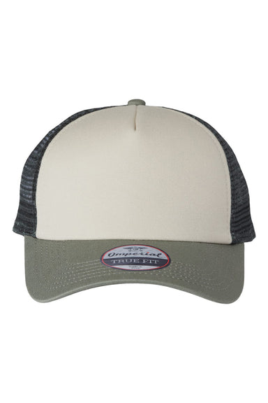 Imperial 1287 Mens North Country Trucker Hat Stone/Moss Green/Charcoal Grey Flat Front