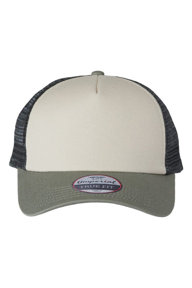 Imperial Hats 1287 Mens North Country Snapback Trucker Hat Stone/Moss Green/Charcoal Grey Flat Front