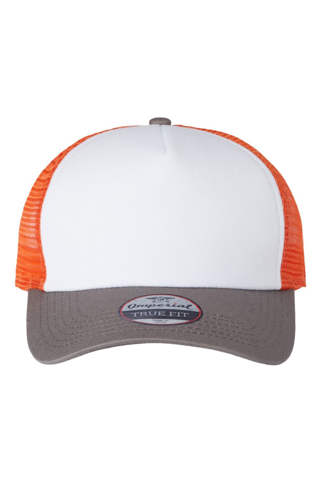 Imperial Hats 1287 Mens North Country Snapback Trucker Hat White/Charcoal Grey/Orange Flat Front