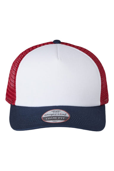Imperial Hats 1287 Mens North Country Snapback Trucker Hat White/Imperial Navy Blue/Red Flat Front