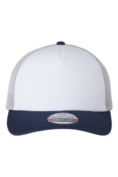 Imperial Hats 1287 Mens North Country Snapback Trucker Hat White/Navy Blue/Grey Flat Front