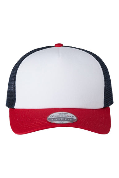 Imperial Hats 1287 Mens North Country Snapback Trucker Hat White/Red/Dark Navy Blue Flat Front