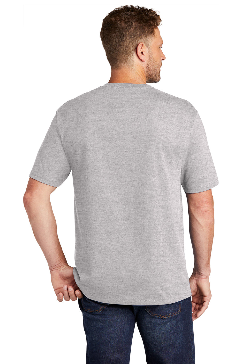 CornerStone CS430 Mens Short Sleeve Crewneck T-Shirt w/ Pocket Heather Grey Model Back