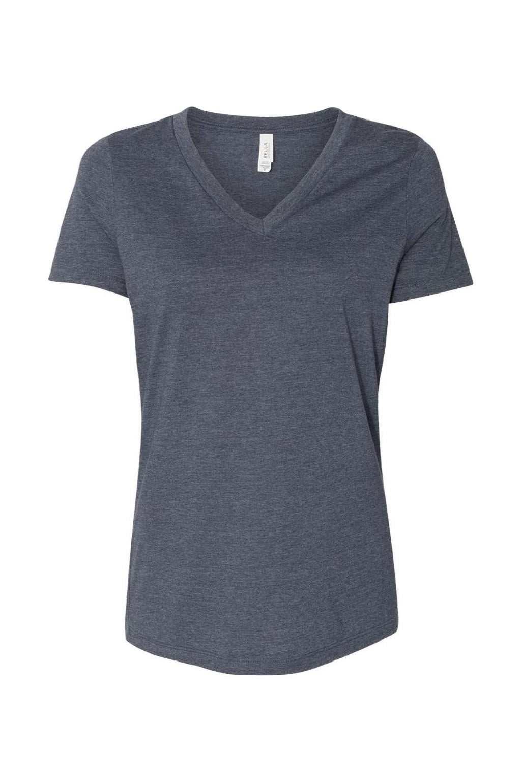 Bella + Canvas BC6405CVC/6405CVC Womens CVC Short Sleeve V-Neck T-Shirt Heather Navy Blue Flat Front