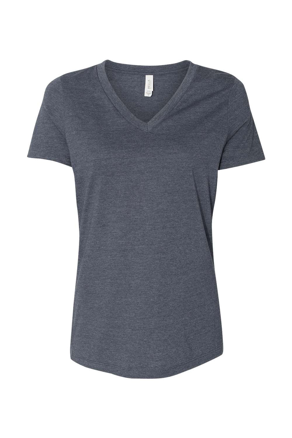 Bella + Canvas BC6405CVC Womens Relaxed Jersey Short Sleeve V-Neck T-Shirt Heather Navy Blue Flat Front