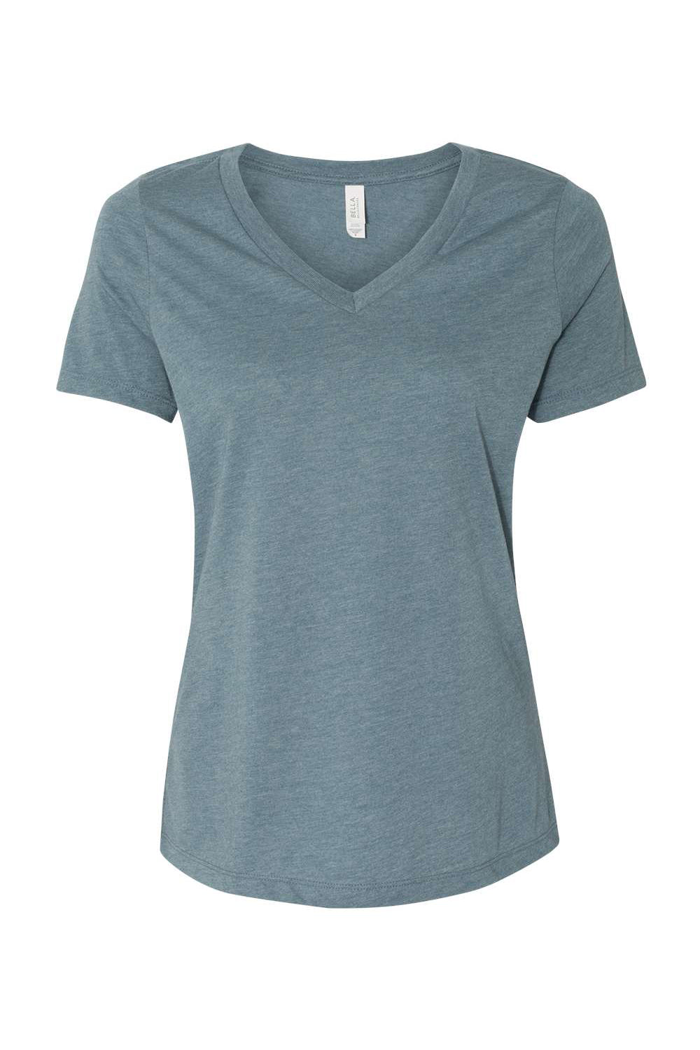 Bella + Canvas BC6405CVC Womens Relaxed Jersey Short Sleeve V-Neck T-Shirt Heather Slate Blue Flat Front