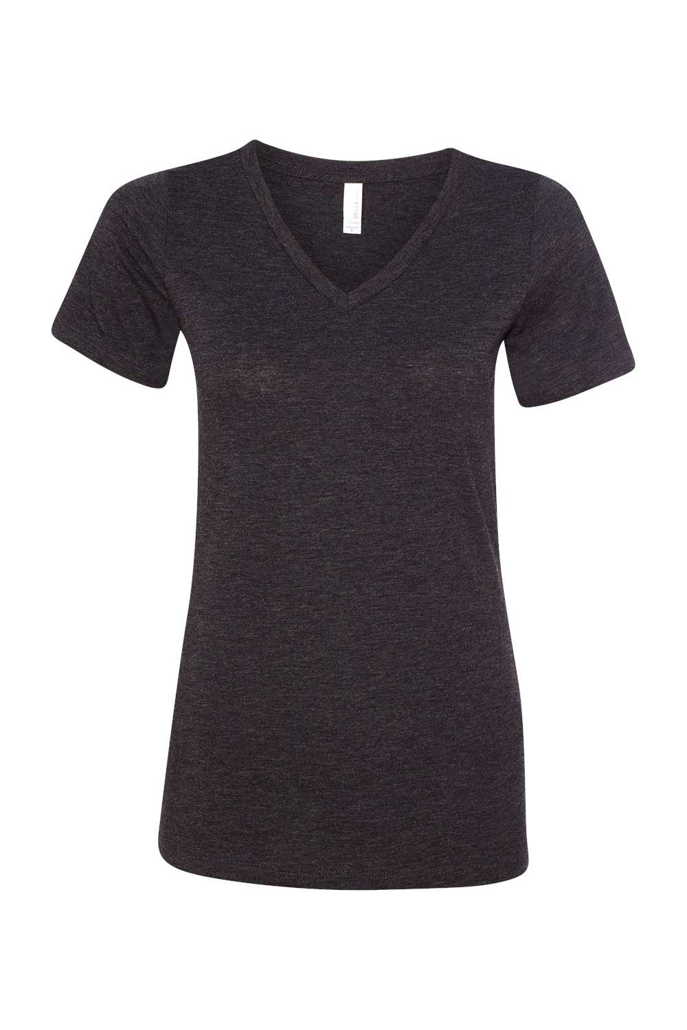 Bella + Canvas BC6415 Womens Relaxed Jersey Short Sleeve V-Neck T-Shirt Charcoal Black Triblend Flat Front