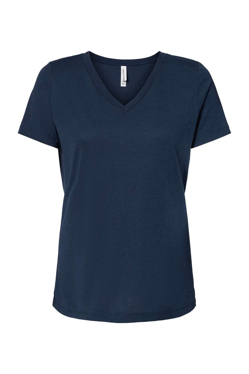 Bella + Canvas BC6415 Womens Short Sleeve V-Neck T-Shirt Solid Navy Blue Flat Front