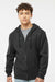 Tultex 331 Mens Full Zip Hooded Sweatshirt Hoodie w/ Pockets Black Model Front