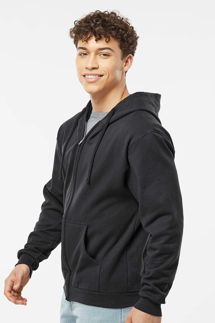 Tultex 331 Mens Full Zip Hooded Sweatshirt Hoodie w/ Pockets Black Model Side