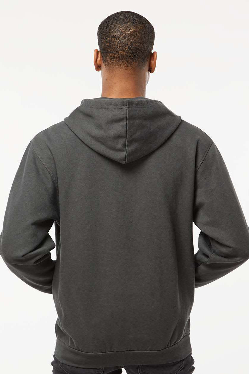 Tultex 331 Mens Full Zip Hooded Sweatshirt Hoodie w/ Pockets Charcoal Grey Model Back