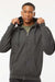Tultex 331 Mens Full Zip Hooded Sweatshirt Hoodie w/ Pockets Charcoal Grey Model Front