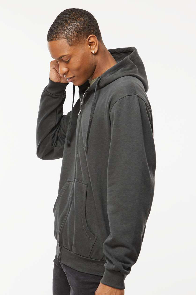 Tultex 331 Mens Full Zip Hooded Sweatshirt Hoodie w/ Pockets Charcoal Grey Model Side