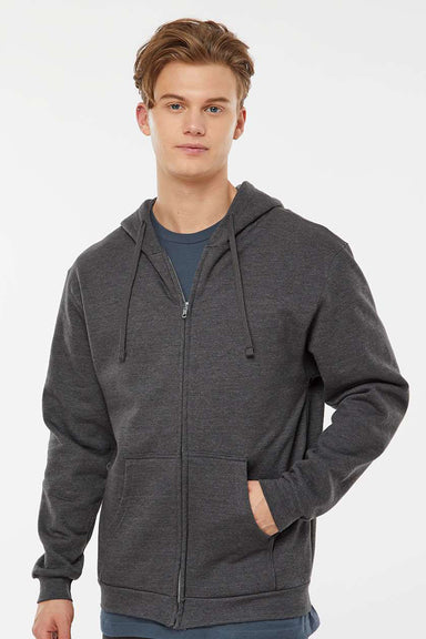 Tultex 331 Mens Full Zip Hooded Sweatshirt Hoodie w/ Pockets Heather Charcoal Grey Model Front