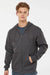 Tultex 331 Mens Full Zip Hooded Sweatshirt Hoodie w/ Pockets Heather Charcoal Grey Model Front