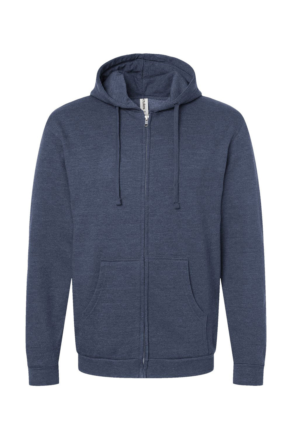 Tultex 331 Mens Full Zip Hooded Sweatshirt Hoodie w/ Pockets Heather Denim Blue Flat Front
