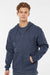 Tultex 331 Mens Full Zip Hooded Sweatshirt Hoodie w/ Pockets Heather Denim Blue Model Front